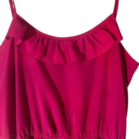 Forever 21 Dark Pink Mini Dress‎ w/ a Ruffle Top Adjustable Straps Women’s Large - Picture 2 of 5